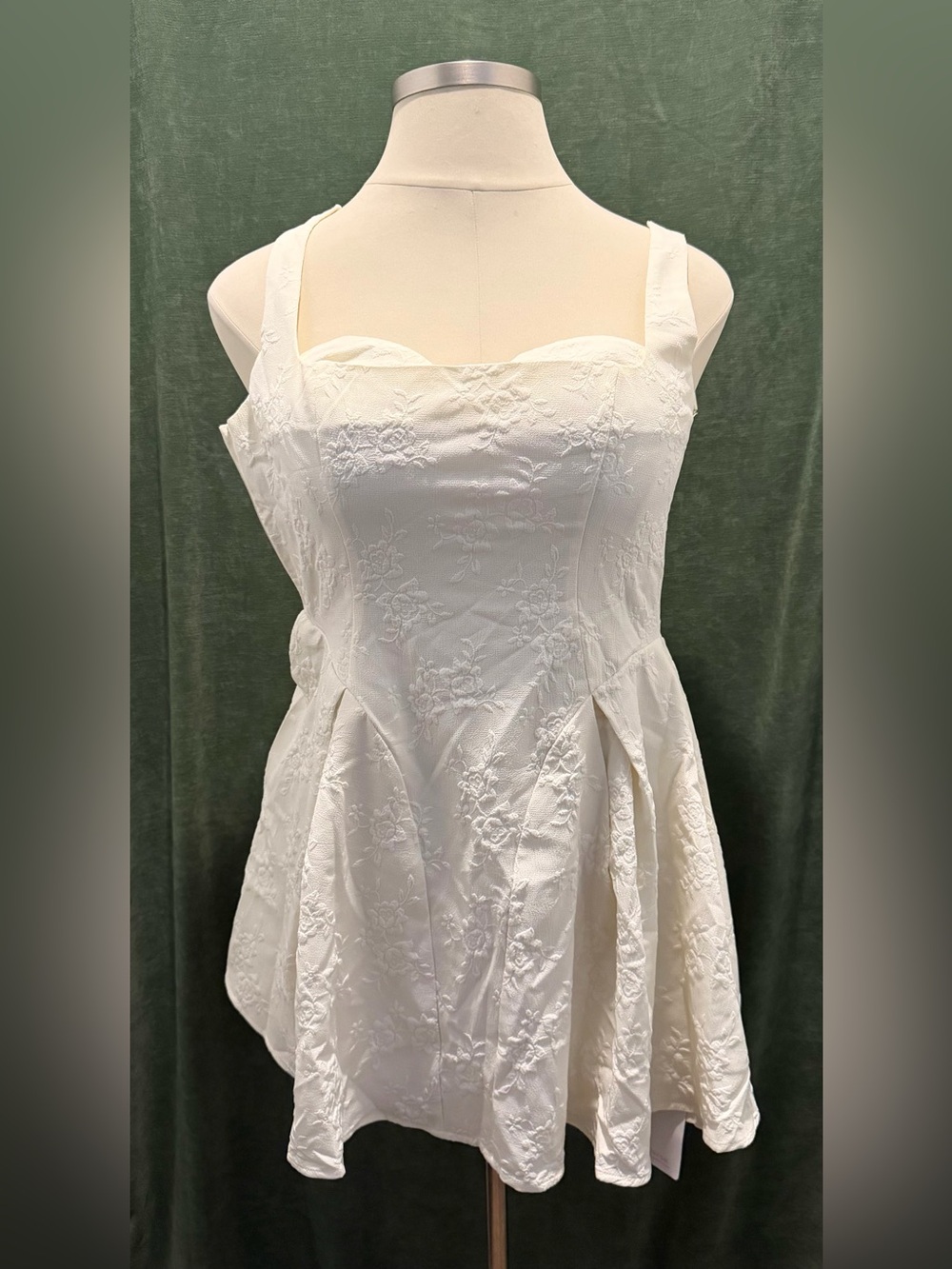 White Floral Texture Square-Neck Dress